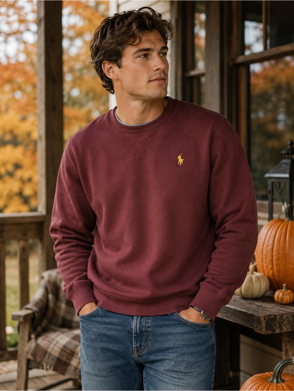 U.S. Polo Assn. Burgundy Crewneck Sweatshirt | Men’s 2X | Preppy Fall